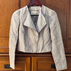 EUC Rachel Rachel Roy Light Metallic Gray Women's Zip Cropped Moto Jacket Size 0